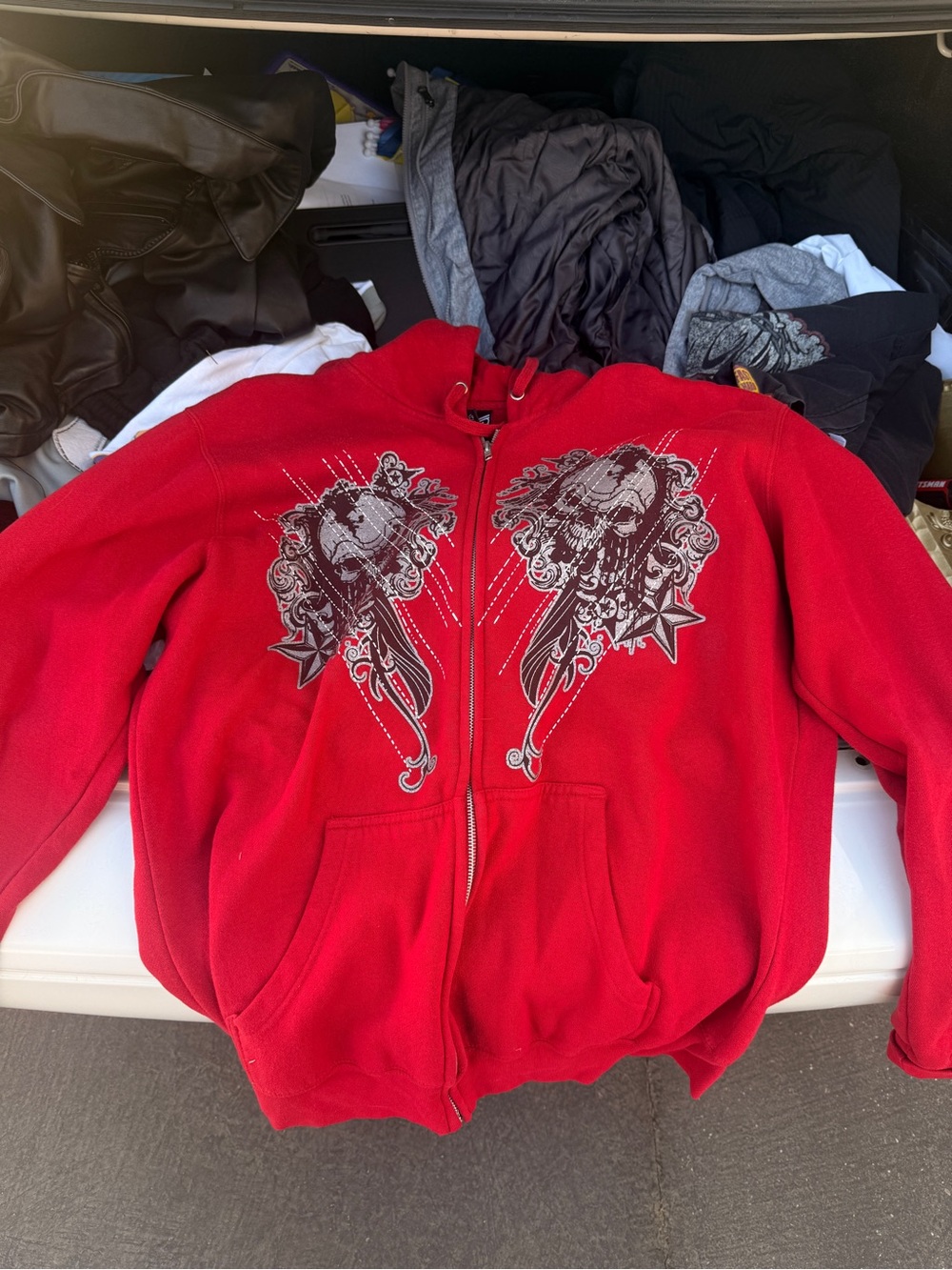 Men's Red Graphic Y2K Zip-Up Hoodie Sweatshirt